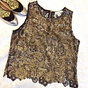 Black & Metallic Gold Lace top